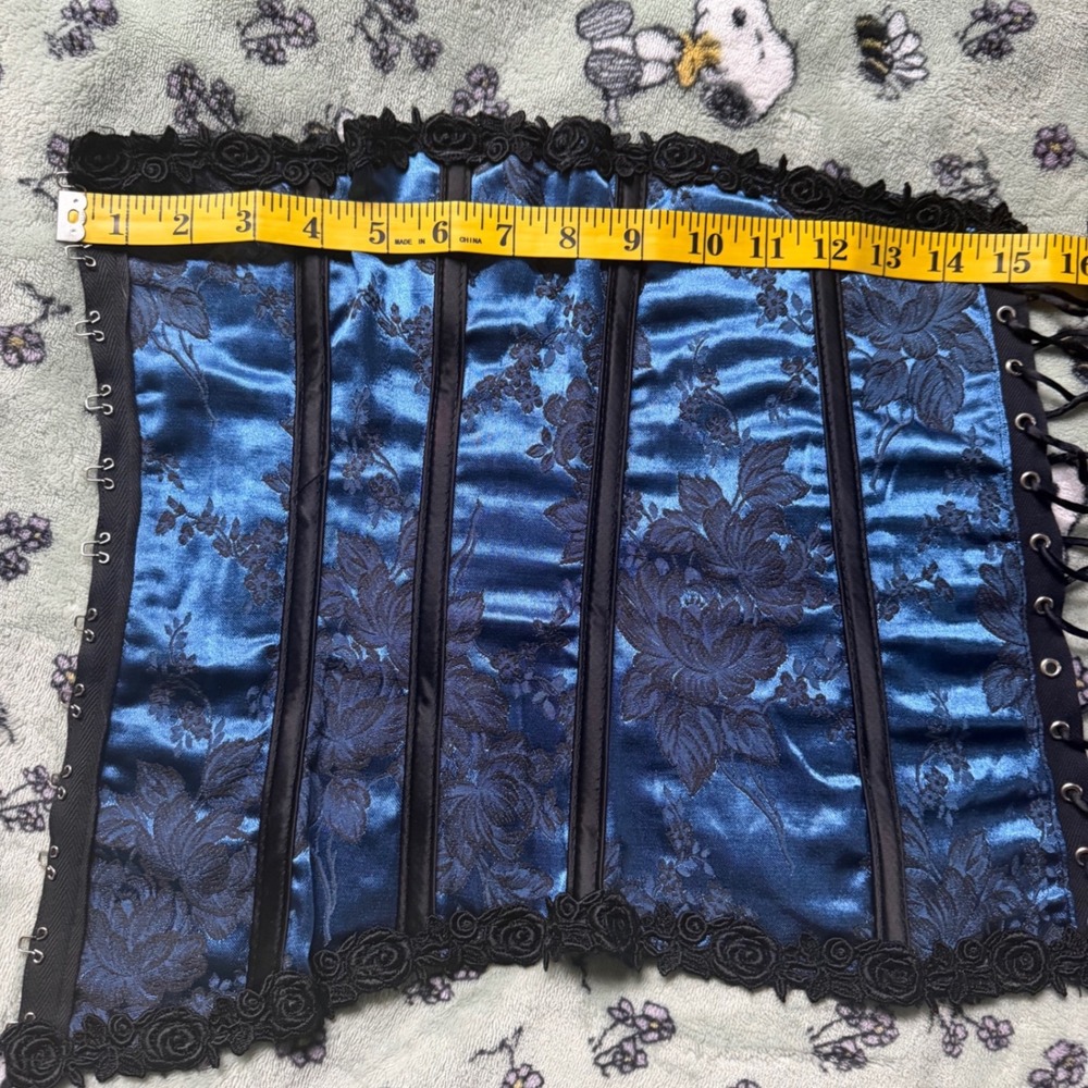 Shirley of Hollywood Vintage 90s Y2K Blue Floral Gothic Corset Bustier Top 36 - Picture 3 of 10